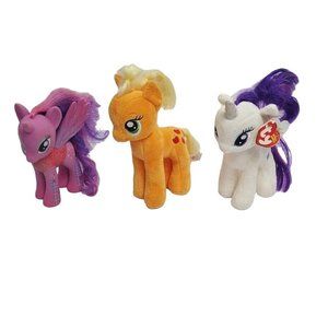 My Little Pony Lot of 3 Ty Plush Rarity Apple Jack Hasbro 6" Twilight Sparkle